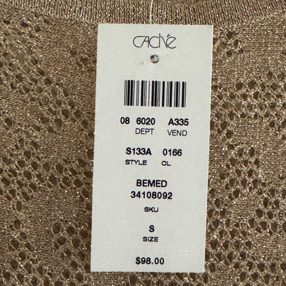 Cache Lightweight Gold Knit Metallic Top NWT $98